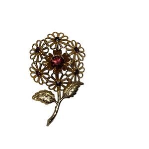 Vintage Purple Rhinestone Goldtone Flower Pin